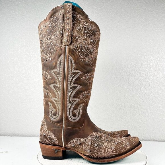 NEW Lane CALYPSO Womens Cowboy Boots 8.5 Brown Western Cowgirl Mid Calf Tall - Picture 2 of 11